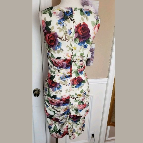 Dolce and Gabbana Ruched Floral Printed Silk Dress - Picture 6 of 7